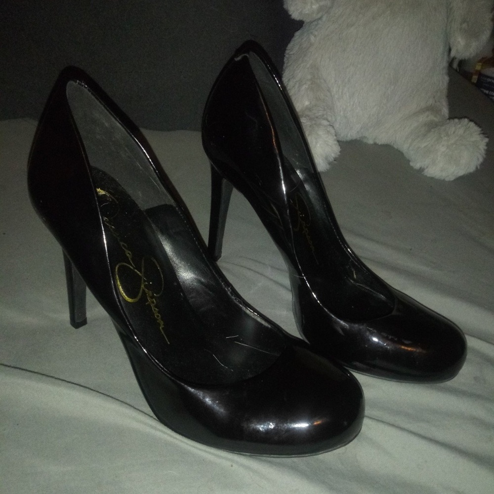 black heels.